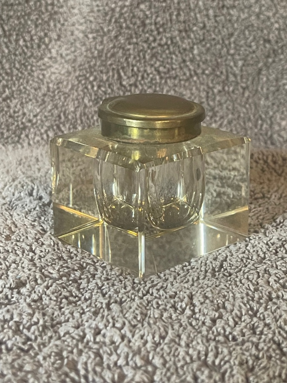 Antique Glass and Brass Ink Well
